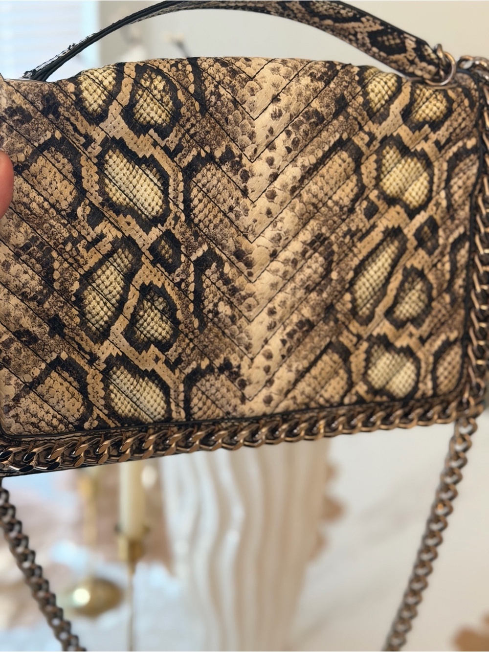 Aldo Python-Print Crossbody Bag - Beige & Black